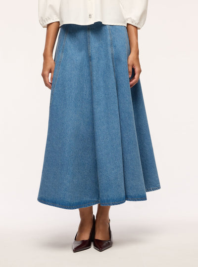 Gonna lunga svasata in denim