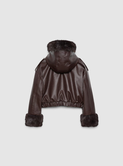 Giubbotto bomber con cappuccio e bordo in pelo