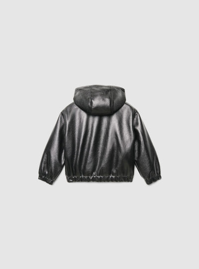 Bomber con cappuccio in similpelle