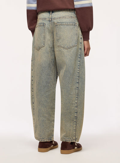 Jeans barrel a tinta unita