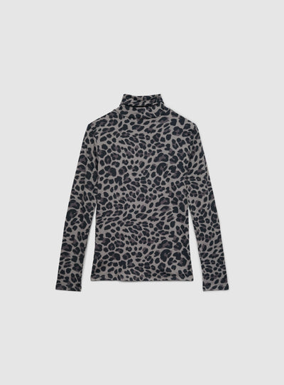 T-shirt manica lunga con stampa animalier e collo alto