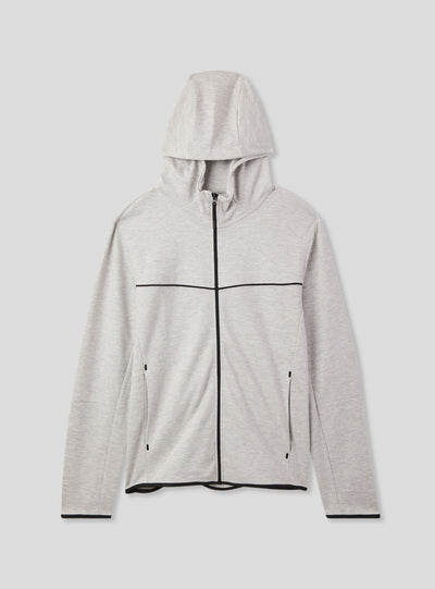 Felpa tecnica con cappuccio e zip in misto cotone pesante