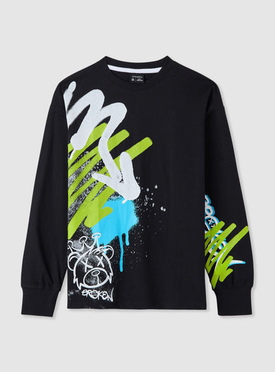 T-shirt a maniche lunghe con stampa graffiti