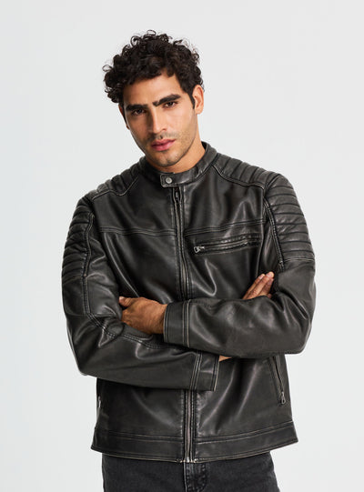Giacca biker con collo coreano e zip