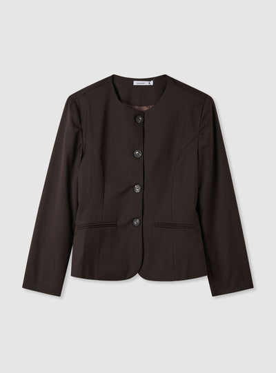Collarless jacket with buttons