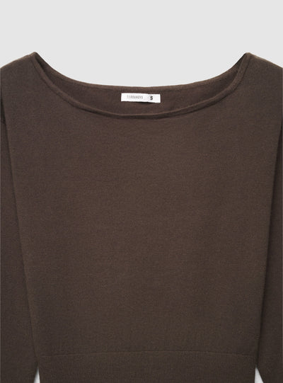 Maglia con spalle scoperte asimmetrica a tinta unita