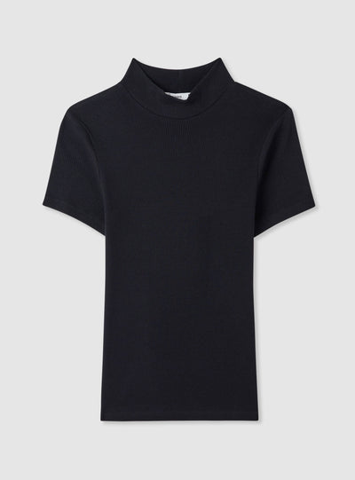 T-shirt a coste con collo lupetto