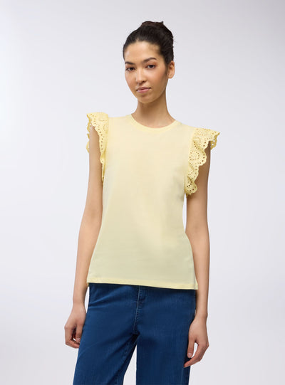 T-shirt con balze in sangallo