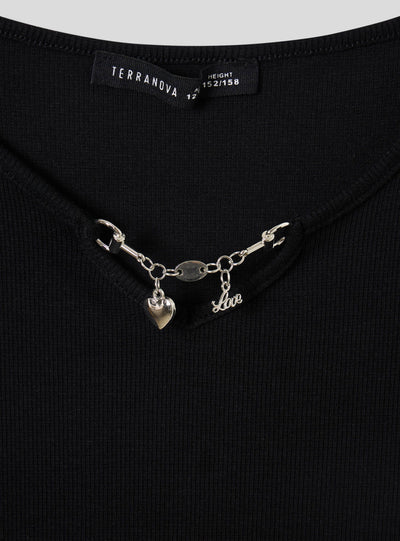 Geripptes Crop-T-Shirt mit Applikation