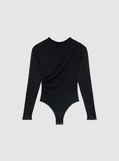 Body drappeggiato con maniche in tulle