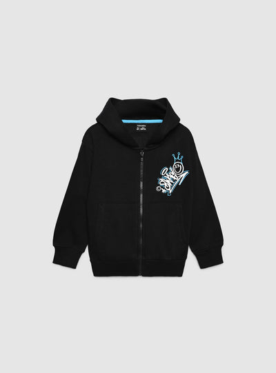 Felpa con cappuccio e zip con stampa orso