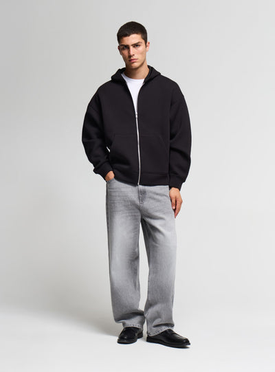 Felpa boxy con zip e cappuccio