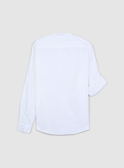 Camicia coreana in misto lino con maniche roll-up