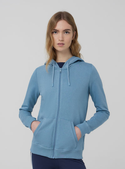 Felpa leggera tinta unita con cappuccio, coulisse e zip