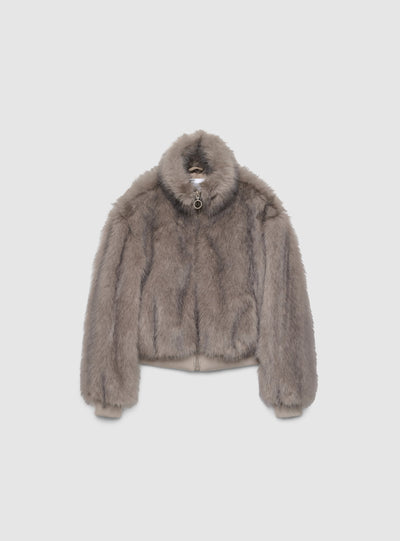 Bomber effetto pelo lungo con zip