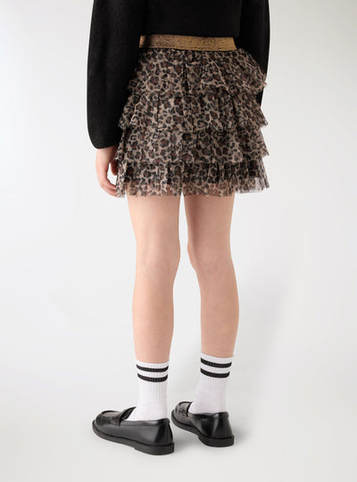 Gonna con balze e stampa animalier