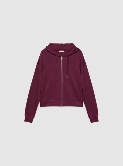 Felpa over con zip e cappuccio a tinta unita