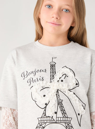 T-shirt a maniche lunghe con stampa e applicazioni