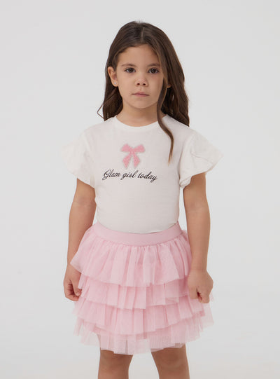 Plain-coloured tiered tulle skirt