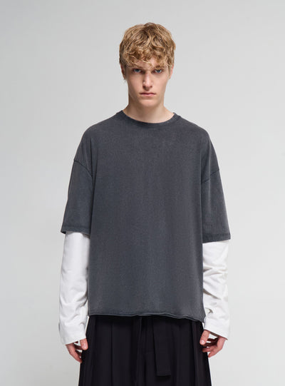 T-shirt boxy doppiata acid wash