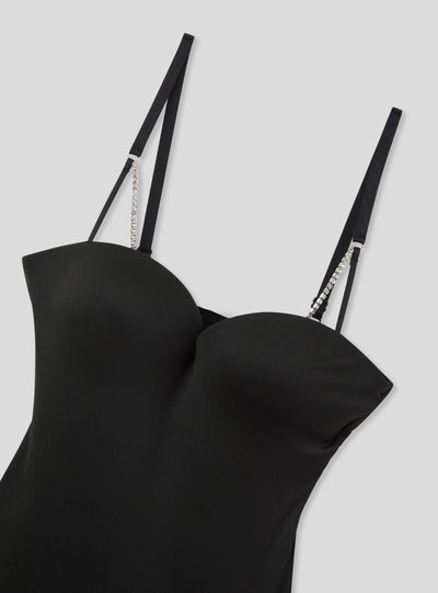 Body in microfibra con laccetti strass