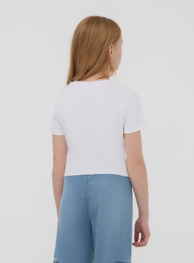Solid colour ribbed crop T-shirt