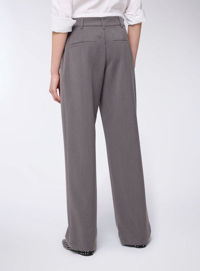 Pantaloni melange wide leg con fascia in vita a contrasto