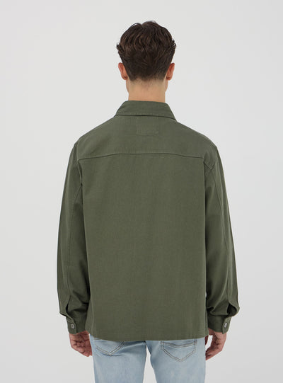 Camicia shacket in twill di cotone tinta unita
