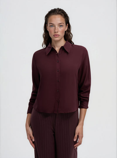 Camicia crop a tinta unita