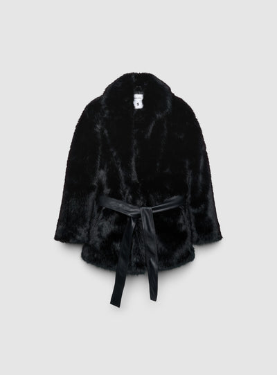 Cappotto effetto pelo lungo con cintura