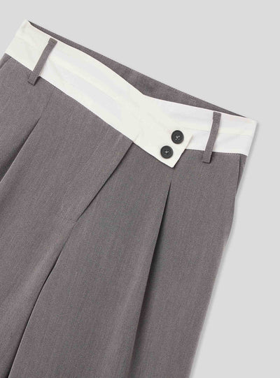Pantaloni wide leg melange con fascia a contrasto