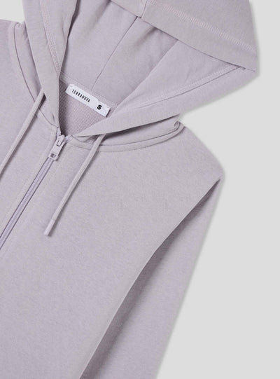 Felpa leggera tinta unita con cappuccio, coulisse e zip