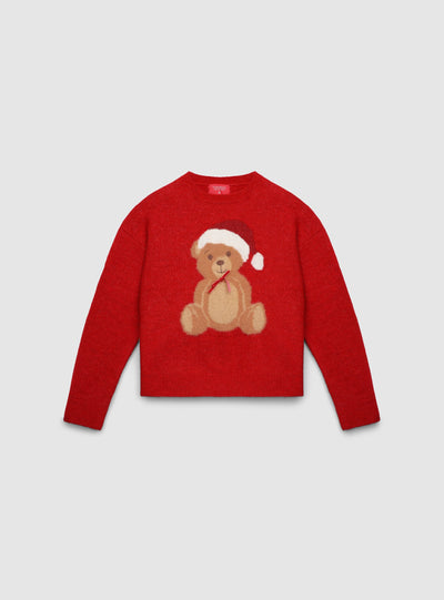 Loose sweater with teddy bear and bow print
