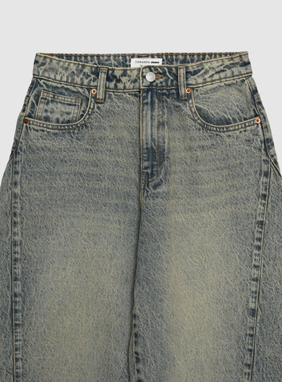 Jeans barrel a tinta unita