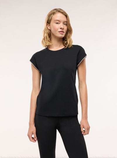 T-shirt con profili maniche strass