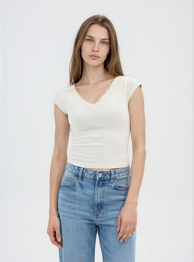 T-shirt con inserto in pizzo