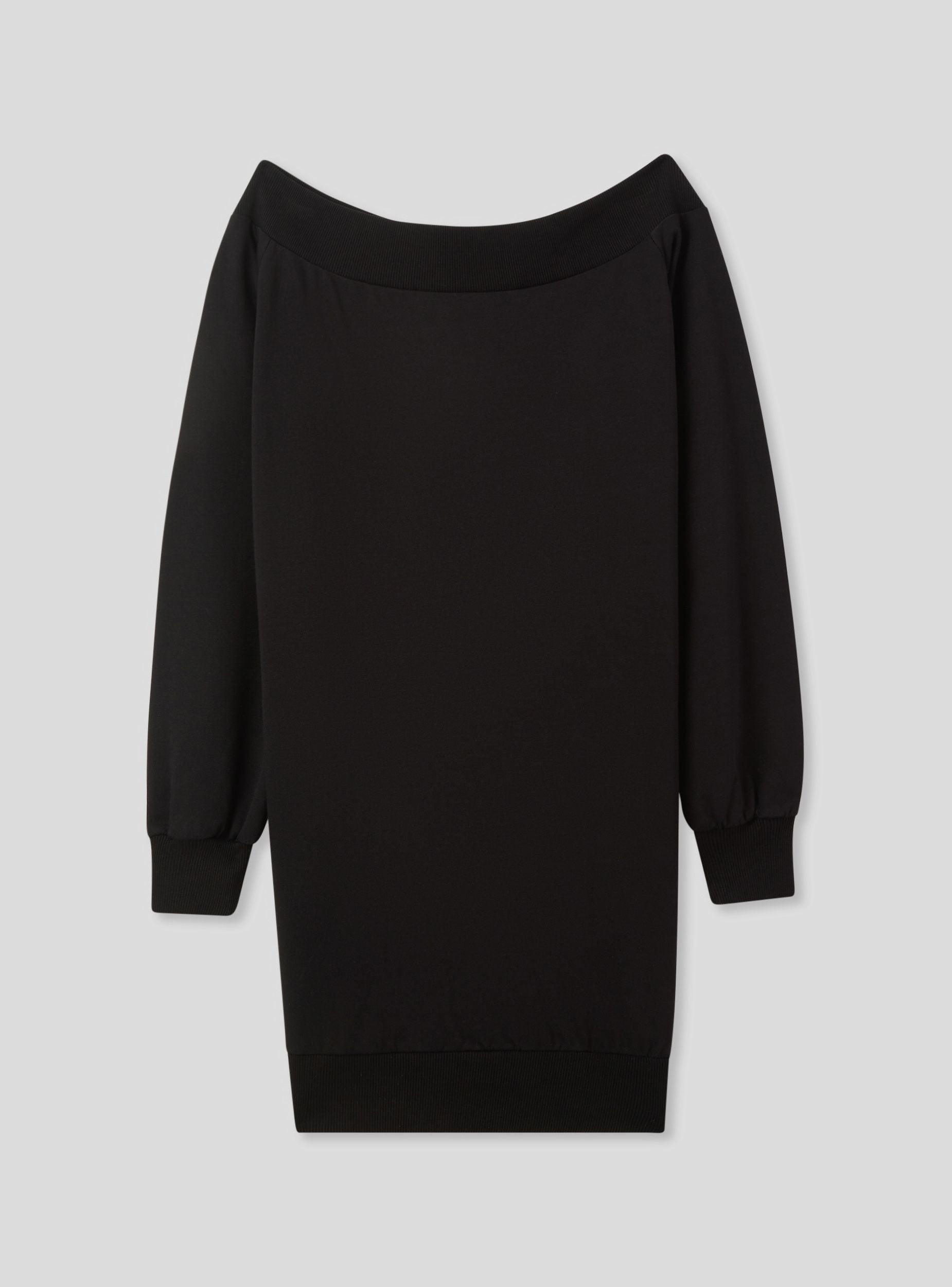 black long sleeve sweatshirt dress Sweatshirt dress with bare shoulders