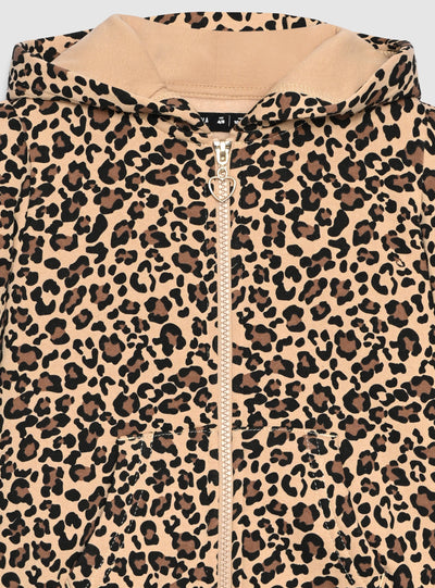Felpa con cappuccio e zip con stampa animalier