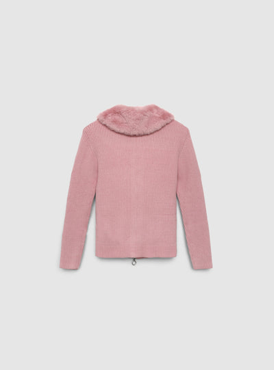 Cardigan con zip e collo effetto pelo