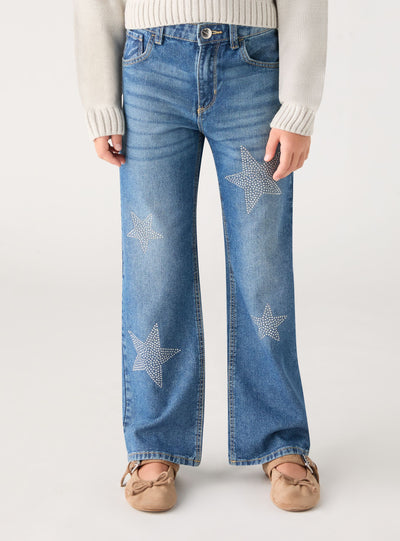 Wide-leg jeans with rhinestone stars