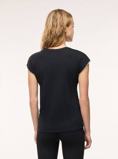 T-shirt con profili maniche strass