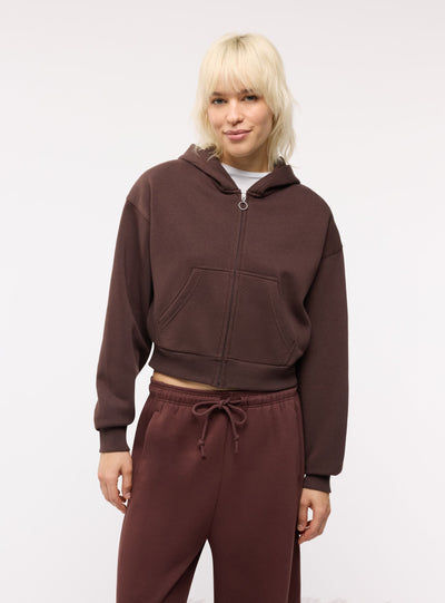 Felpa crop con zip e cappuccio