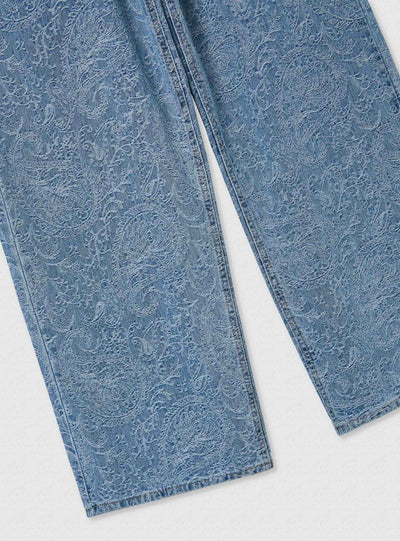 Jeans wide leg con stampa cachemire