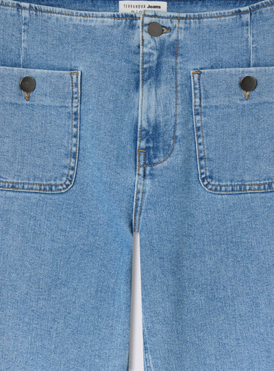 Jeans wide leg chiari con tasche applicate