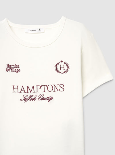 T-shirt crop con stampa college