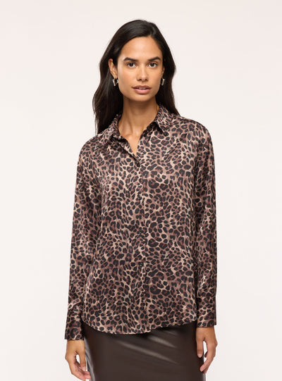 Camicia ampia in satin con stampa animalier