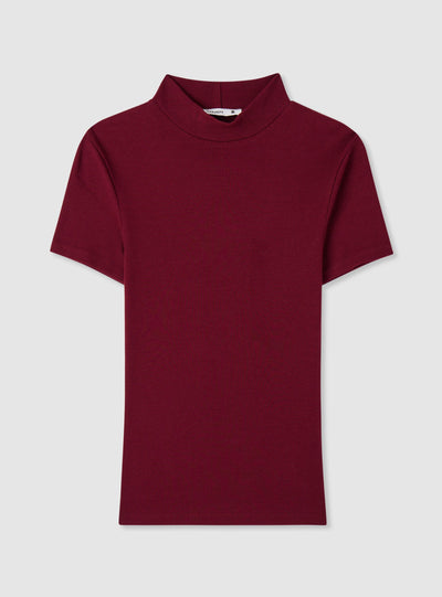 T-shirt a costine con collo lupetto