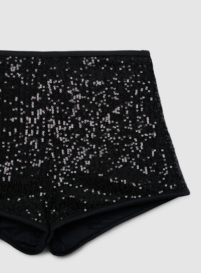 Shorts con paillettes a vita alta