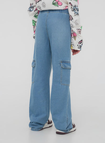 Jeans wide leg cargo in chambray