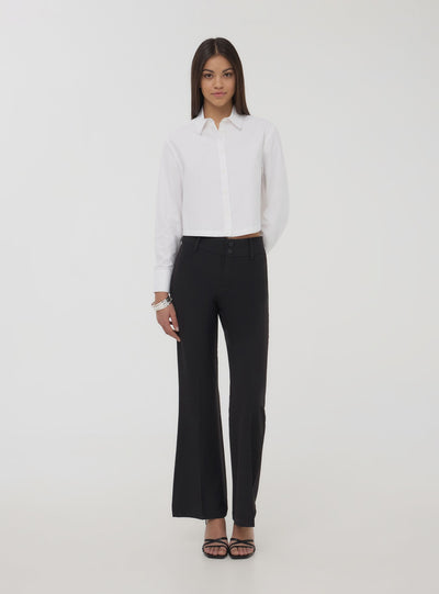 Camicia crop tinta unita in popeline